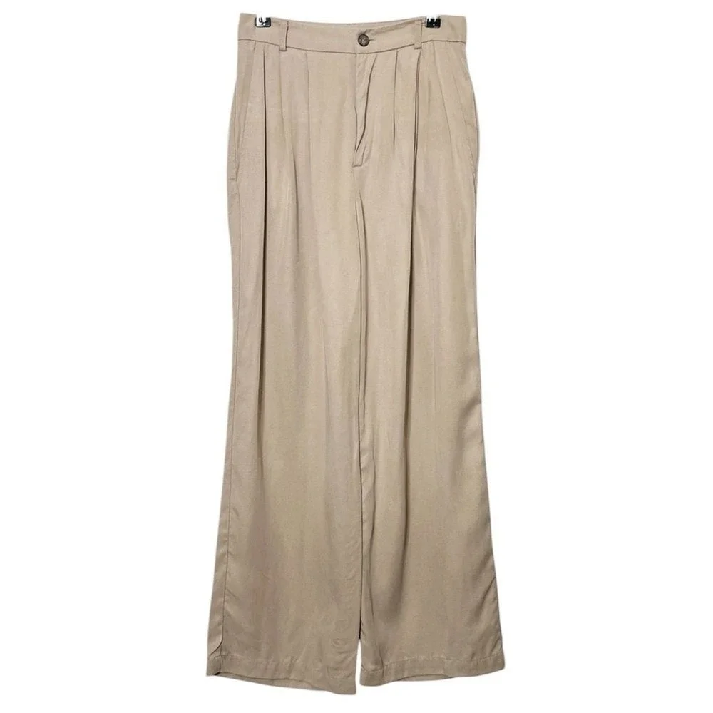 Reformation Mason Trousers Women's 4 Tan Lyocell Wide Leg High Rise Minimal Chic - Picture 2 of 11